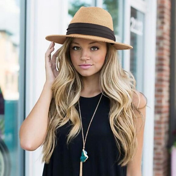 Women\'s Straw Fedora Hat Sun Protection Packable Adjustable Stylish Outdoors main image 8